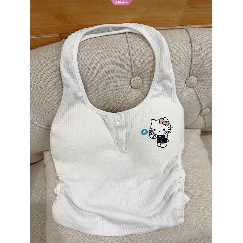 เสื้อกล้ามแขนกุด-เปิดหลังเซ็กซี่-พิมพ์ลาย-hello-kitty-สีขาว-แฟชั่นฤดูร้อน-สําหรับผู้หญิง