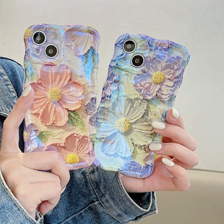 เคสโทรศัพท์มือถือ TPU กันกระแทก ลายภาพวาดสีน้ํามัน รูปคลื่น ดอกไม้ สําหรับ Apple IPhone 15 14 13 12 11 Pro Max