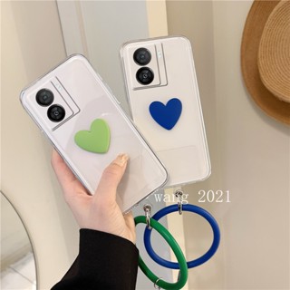 2023 New Phone Case เคส VIVO IQOO Z7 5G / IQOO Z7X 5G Casing Klein Blue 3D Heart with Silicone Round Wristband Clear VIVO IQOOZ7X 5G Soft Case Back Cover เคสโทรศัพท