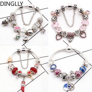 Dinglly สร้อยข้อมือลูกปัด รูปการ์ตูนสัตว์ หัวใจ สีเงิน สําหรับผู้หญิง DIY