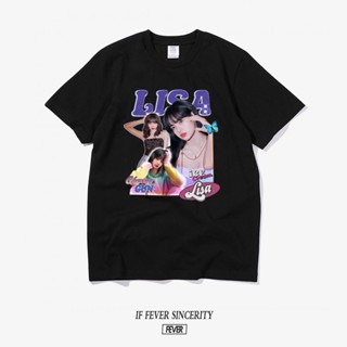 เสื้อผ้าผชWf เสื้อยืดคอกลม แขนสั้น พิมพ์ลาย Blackpink Lisa แฟชั่นฤดูร้อน สําหรับผู้ชาย และผู้หญิงS-3XL