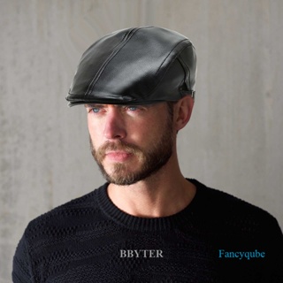 Bbyter หมวกเบเร่ต์ หมวกเบเร่ต์ หนัง PU ปรับขนาดได้ ให้ความอบอุ่น สไตล์ฮิปฮอป สําหรับผู้ชาย