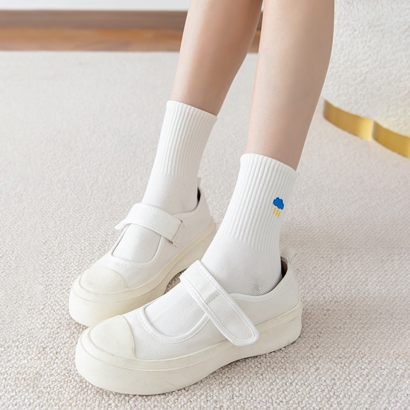 ถุงเท้าผ้าฝ้าย-ถุงเท้ากีฬานักเรียน-สีทึบสบายและระบายอากาศได้