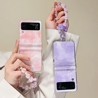 เคสโทรศัพท์มือถือ ป้องกันฝุ่น กันกระแทก สีม่วง สีชมพู พร้อมสายโซ่คล้อง สําหรับ Samsung Galaxy Z FLIP 3 Sweet FLIP 4