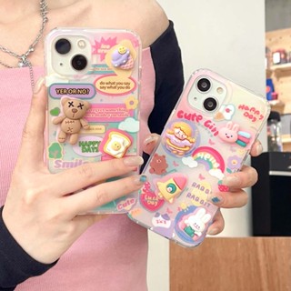 เคสโทรศัพท์มือถือแบบแข็ง กันกระแทก ลายหมี กระต่าย สายรุ้ง 3D หรูหรา เรียบง่าย สําหรับ iPhone 13PROMAX 14PROMAX 11 12PROMAX 12 12PRO 13 13PRO 14 14PRO