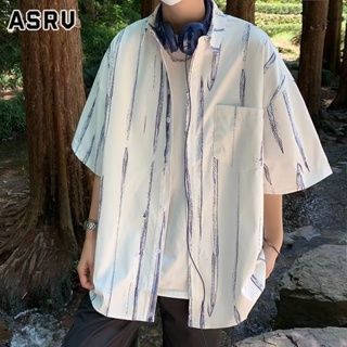 ASRV เสื้อเชิ้ตผู้ชาย แนวโน้มอารมณ์ใหม่เยาวชนที่นิยมเสื้อเชิ้ตแขนสั้นผู้ชายวรรณกรรมมาตรฐานลายเส้นทุกคู่ที่เรียบง่าย