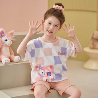 Summer new cute short-sleeved pure cotton childrens pajamas Cartoon Rena Belle Childrens Homewear