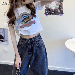 DaDuHey🎈 Summer New Pure Cotton Short-Sleepy T-shirt Womens Korean Style Fashion Slim T-shirt Crop Top