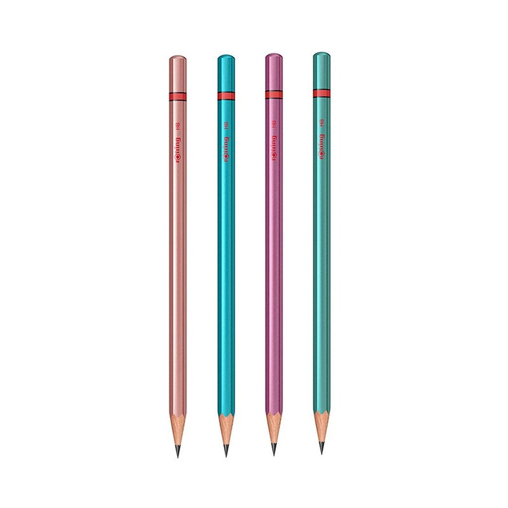 rotring-metallic-wooden-pencil-ดินสอไม้รอตริงเมทาลิค-hb-คละสี-แพ็ค-4-ด้าม-สีเมทาลิค
