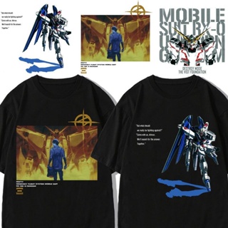ราคาถูก Mobile Suit Gundam T-Shirt ผู้ชายแขนสั้น แบรนด์แนวโน้มผู้ชาย ผ้าฝ้ายเนื้อหนาและทนทาน เสื้อคู่