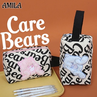 AMILA Care bear กระเป๋าเก็บของ กระเป๋าเครื่องสำอางผ้าแคนวาสผู้หญิง ความจุสูง แมตช์แบบสบาย ๆ Dūlæ h̄mī