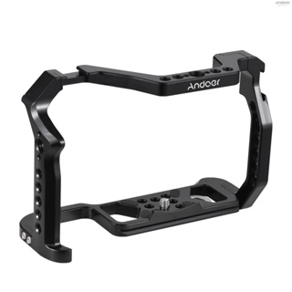 Andoer Camera Cage Aluminum Alloy Camera Video Cage with Dual Cold Shoe Mount Numerous 1/4 Inch &amp; 3/8 Inch Threads Replacement for  R5/R6/R6 II