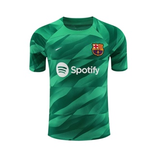 เสื้อกีฬาแขนสั้น ลายทีมชาติฟุตบอล Barcelona Goalkeeper 24 Barcelona ชุดเยือน สีเขียว เหลือง ดํา เทา พลัสไซซ์ สําหรับผู้ชาย S-XXL