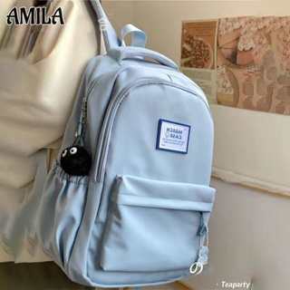 AMILA กระเป๋าเป้สะพายหลังสีทึบ กระเป๋าเป้สะพายหลังใส่คอมพิวเตอร์ความจุขนาดใหญ่ของนักเรียน อินเทรนสุดๆ แฟชั่นเรียบๆ แมทช์ได้หมด กันน้ำ กำลังเดินทางไปชั้นเรียน