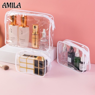 AMILA กระเป๋าเครื่องสำอางpvcใส กระเป๋าเก็บของแบบพกพา ที่เก็บอุปกรณ์อาบน้ำดูแลผิวเดินทาง