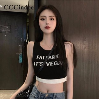 Cccindee ใหม่ เสื้อครอปท็อป คอกลม พิมพ์ลายตัวอักษร ทรงสลิมฟิต แฟชั่นสําหรับผู้หญิง 2023 Camisole8