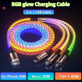 Abongbang 3 in 1 สายชาร์จโทรศัพท์มือถือ LED Type C Micro USB สําหรับ iphone Samsung Xiaomi Huawei