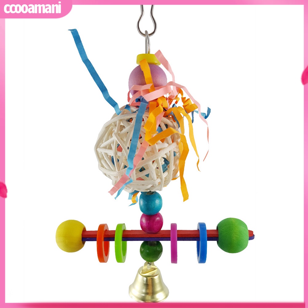 ccooamani-ลูกบอลเถาวัลย์ไม้-มีสีสัน-บล็อกกระดิ่ง-นกแก้ว-ชิงช้า-ยืนเคี้ยว-ของเล่นตกแต่งสัตว์เลี้ยง