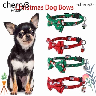 Cherry3 สร้อยคอแฟชั่น ประดับโบว์ ลายคริสต์มาส เพื่อความปลอดภัย สําหรับสัตว์เลี้ยง สุนัข
