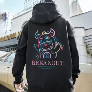 เสื้อกันหนาวแขนยาว มีฮู้ด ทรงหลวม พิมพ์ลายการ์ตูนมอนสเตอร์ตัวเล็ก สไตล์อเมริกัน แฟชั่นฤดูหนาว สําหรับผู้ชาย และผู้หญิง ไซซ์ M - 5XL