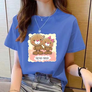 เสื้อยืดคอกลม แขนสั้น พิมพ์ลาย ทรงหลวม สไตล์เกาหลี แฟชั่นสําหรับผู้หญิง