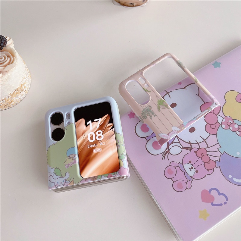 sanrio-เคสโทรศัพท์มือถือ-pc-แข็ง-แบบใส-กันกระแทก-ลายการ์ตูนซานริโอ้น่ารัก-สร้างสรรค์-สําหรับ-oppo-find-n2-flip-case-3in1