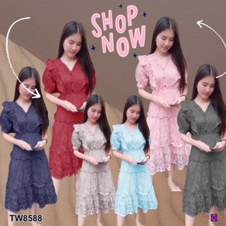 [Ead Shop] Dress เดรสลูกไม้แขนตุ๊กตา อกแต่งระบาย ติดกระดุม งานลูกไม้ลายสวย