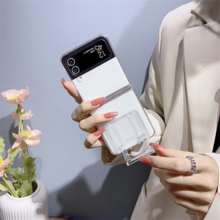 เคสโทรศัพท์มือถือ PC แบบแข็ง ป้องกันกระแทก แบบบาง พร้อมขาตั้ง สําหรับ Samsung Galaxy Z Flip 3 Z Flip 4 5G
