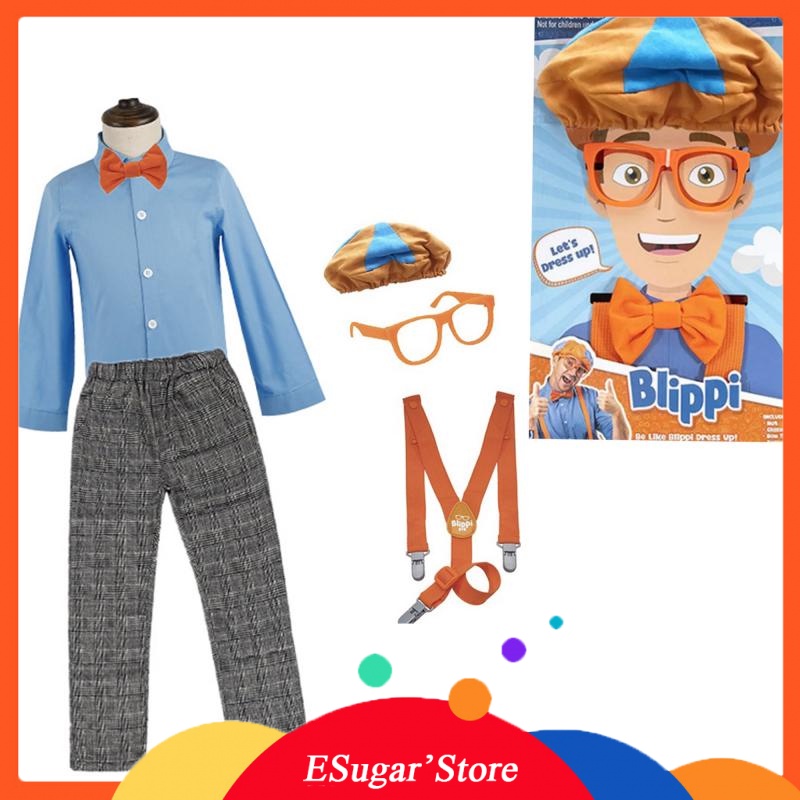 blippi-แว่นตา-หมวก-เครื่องแต่งกาย-ชุดแต่งตัว-โบ-เอี๊ยม-เอี๊ยม-เด็กผู้ชาย-วันเกิด-เสื้อผ้า-คอสเพลย์-เด็ก-แขนสั้น-ชุดสูท