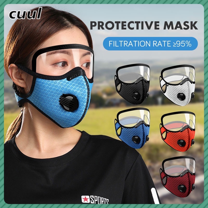 หน้ากากกันแก๊สควันพิษ-กันฝุ่นpm2-5-anti-fog-และ-activated-carbon-metric-face-mask-dustproof-full-faceshield-แว่นตา-face-shield-หน้ากากจักรยาน-mountain-ขี่จักรยาน-air-valve-anti-dust-cod