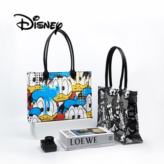 Disney กระเป๋าสะพายไหล่ กระเป๋าช้อปปิ้ง ขนาดใหญ่ จุของได้เยอะ เป็นมิตรกับสิ่งแวดล้อม ลายการ์ตูนดิสนีย์ มิกกี้ โดนัลด์ดั๊ก กันน้ํา สําหรับผู้หญิง