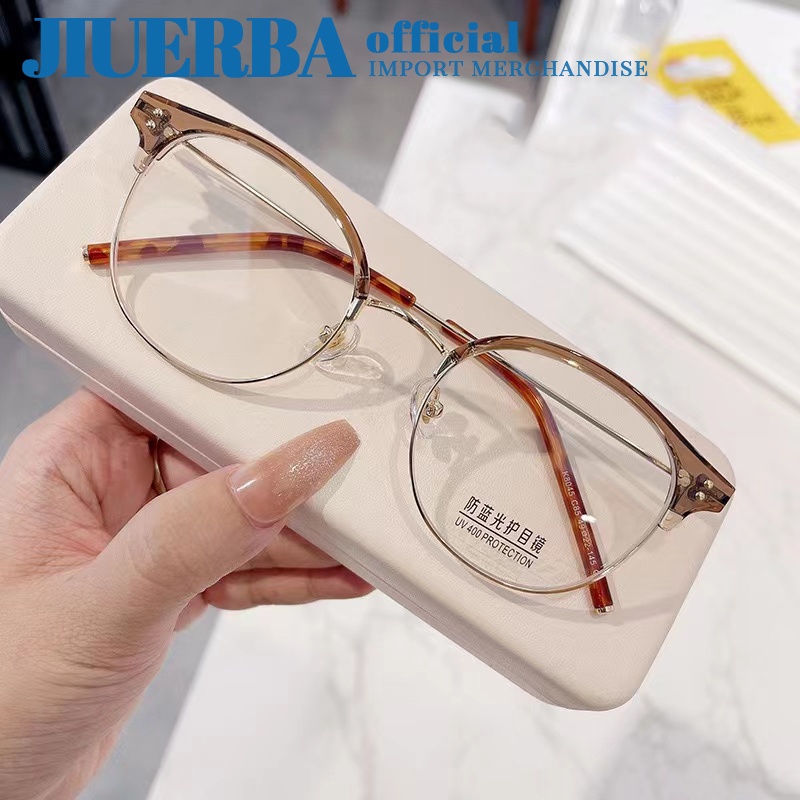 jiuerba-แว่นตาป้องกันรังสี-แบรนด์ใหม่ที่นําเข้าเครื่องวัดแสงสีฟ้าตะปูครึ่งเฟรมรอบแว่นตาแฟชั่นผู้ชายและผู้หญิงแว่นตาแบรนด์สไตล์วินเทจ