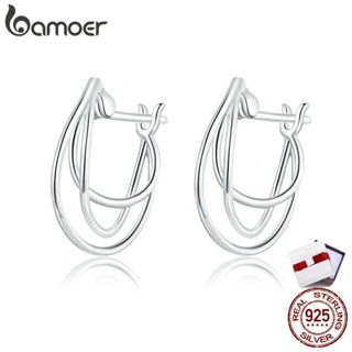 bamoer 925 Sterling Silver Intertwined Lines French Hoop Earrings for Women Wedding Minimalist Simple Boucle Oreille BSE443