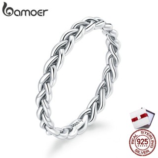 bamoer Real 925 Sterling Silver Pink Braided Texture Ring For Fashion Women Cute Fine Jewelry wedding Accessories Gift BSR161