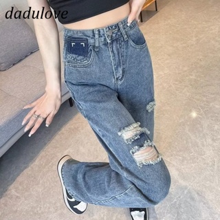 DaDulove💕 New Korean Version of Ins Retro Ripped Jeans Womens High Waist Wide Leg Pants Large Size Trousers