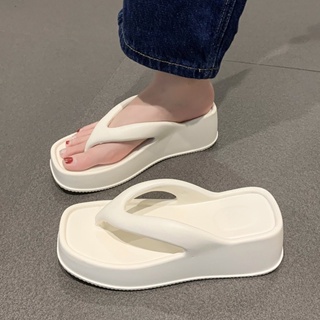 Ann.Fashion รองเท้าแตะพื้นนุ่มสไตล์เกาหลี ใช้วัสดุEVAพื้นนุ่มน้ำหนักเบา รองเท้าแตะแบบหูหนีบ ส้นหนา2นิ้ว #sy140