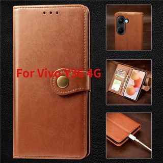 เคสโทรศัพท์หนัง ฝาพับ กันกระแทก พร้อมช่องใส่บัตร ตั้งได้ หรูหรา สําหรับ Vivo Y36 Y 36 4G 2023