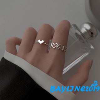 Bay- แหวนแต่งงาน รูปหัวใจ สีพื้น ปรับได้ เครื่องประดับคู่รัก ของขวัญ สําหรับผู้หญิง
