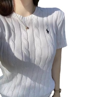 เสื้อกันหนาว คอกลม แขนสั้น ผ้าถัก แบบเข้ารูป สไตล์เกาหลี เหมาะกับฤดูร้อน สําหรับผู้หญิง