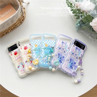 เคสโทรศัพท์มือถือแบบแข็ง กันกระแทก ลายการ์ตูนไอศกรีม Cinnamoroll พร้อมสายโซ่คล้อง สําหรับ Samsung Galaxy Z Flip 4 Z Flip 5 5G Flip 5 Galaxy Z Flip 3