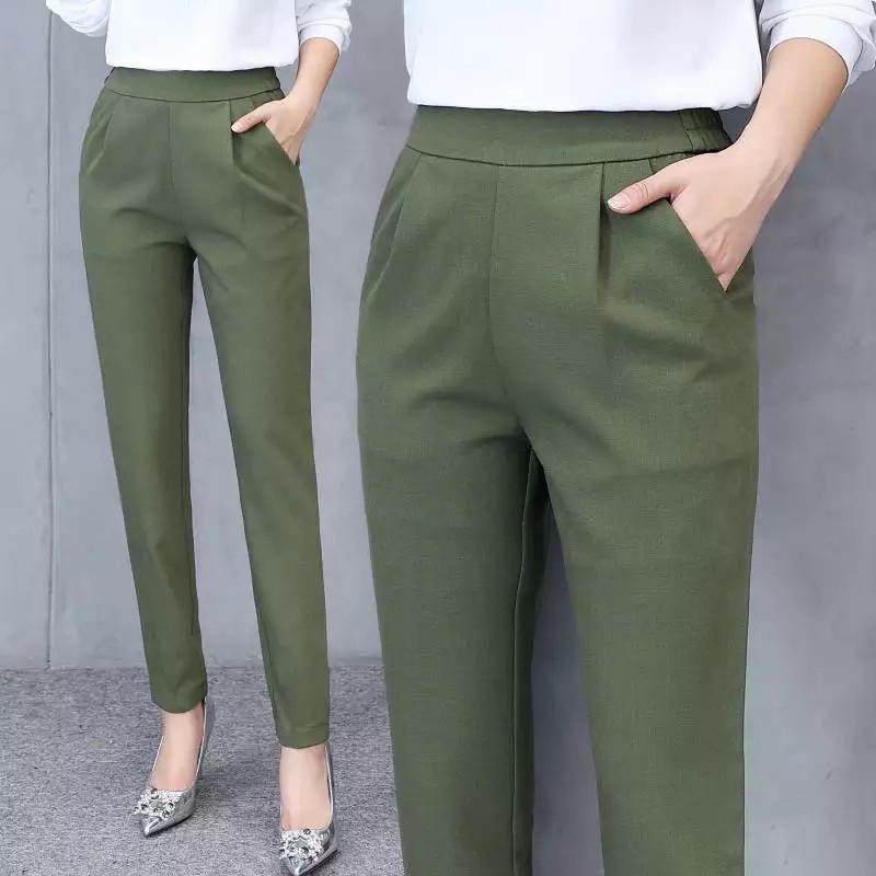 มีราคาขายส่ง-กางเกงขาสามส่วนสตรีแฟชั่นลำลองสไตล์เกาหลีเอวสูงหลวมและสวมใส่สบาย