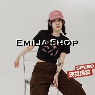 EMILIA SHOP  ครอป เสื้อยืดผู้หญิง สไตล์เกาหลี  ทันสมัย ทันสมัย High quality สบาย A93L4GD 36Z230909