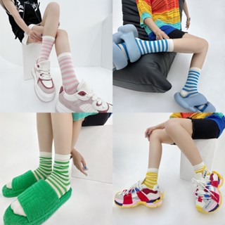 ถุงเท้ากีฬา ลายทาง สีแคนดี้ แฟชั่นสไตล์สตรีท สําหรับผู้หญิง