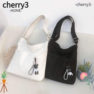Cherry3 กระเป๋าสะพายไหล่ ผ้าแคนวาส ขนาดใหญ่ จุของได้เยอะ สีดํา สีขาว แฟชั่นสําหรับสตรี
