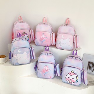 กระเป๋าเป้สะพายหลัง ผ้าแคนวาส ขนาดใหญ่ จุของได้เยอะ ลายการ์ตูนน่ารัก สีชมพู สําหรับเด็กผู้หญิง จํานวน 2 ชิ้น
