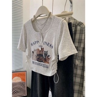 เสื้อยืดแขนสั้น ผ้าฝ้าย 100% พิมพ์ลายการ์ตูน สไตล์เรโทร สําหรับผู้หญิง