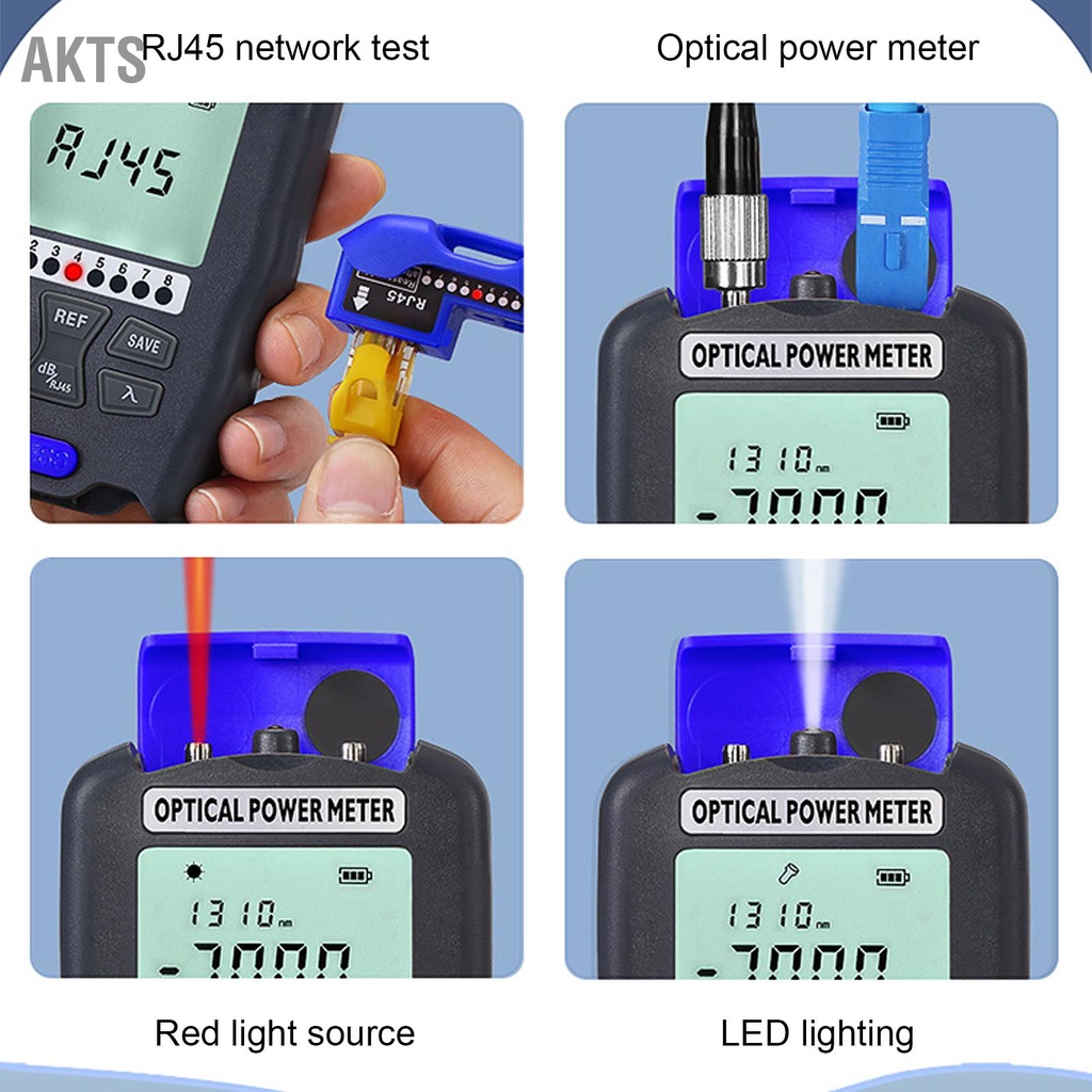 akts-เครื่องทดสอบมิเตอร์ไฟเบอร์ออปติกขนาดเล็ก-fc-sc-st-universal-interface-3-in-1-10km-พร้อมไฟ-led