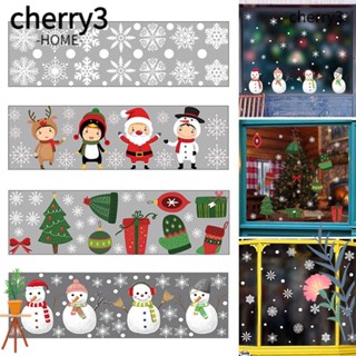 Cherry3 สติกเกอร์ ลายการ์ตูนสโนว์แมน เกล็ดหิมะ สําหรับตกแต่งหน้าต่าง บ้าน