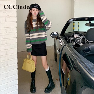 Cccindee ใหม่ เสื้อกันหนาวลําลอง ทรงหลวม ลายทาง สีตัดกัน แฟชั่นสําหรับสตรี 2023