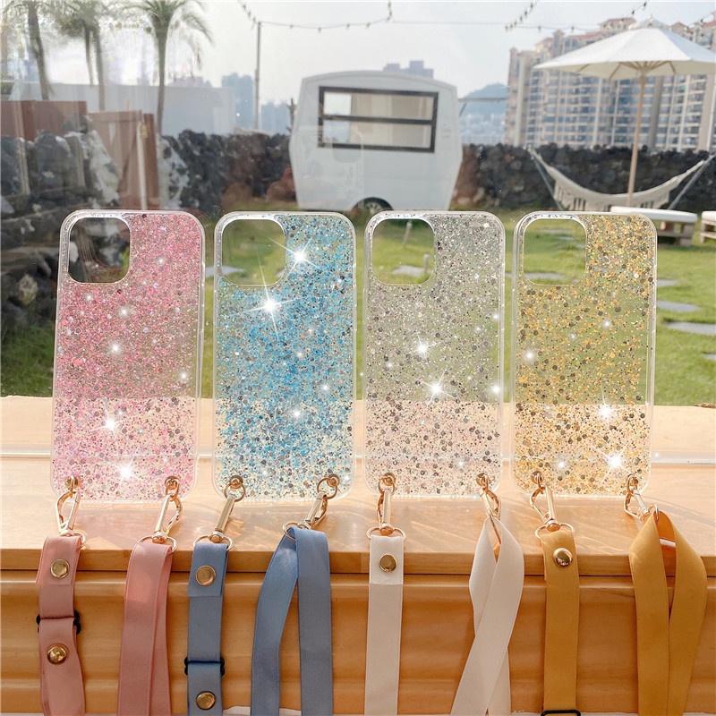 เคสโทรศัพท์มือถือ-tpu-ใส-แบบนิ่ม-ลายกากเพชร-มีสายคล้อง-สําหรับ-iphone-15-pro-max-15pro-15-plus